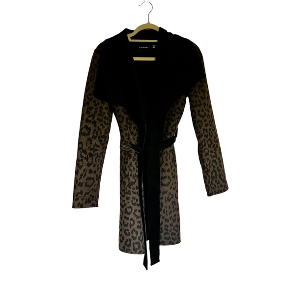 Tahari Ella Leopard Double Faced Wool Blend Wrap Belted Coat Size Medium - Picture 2 of 12